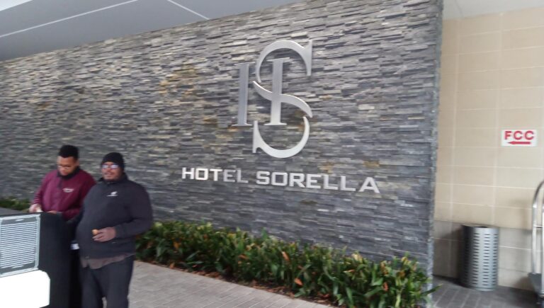 HOTEL SORELLA dimensional letters on stone wall — Intrepid Signs, Rosenberg TX