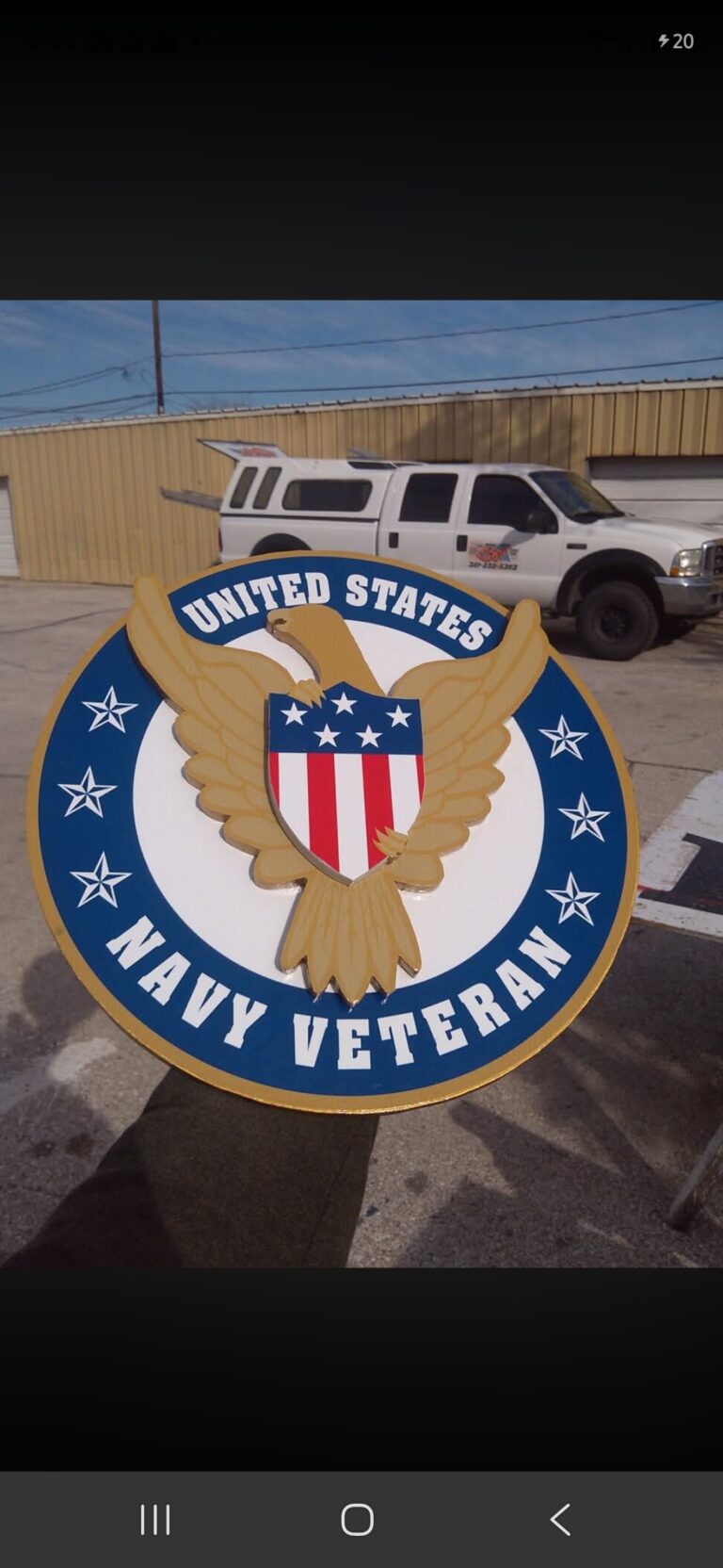 Navy Veteran emblem decal shown on a phone screen — Intrepid Signs, Rosenberg TX