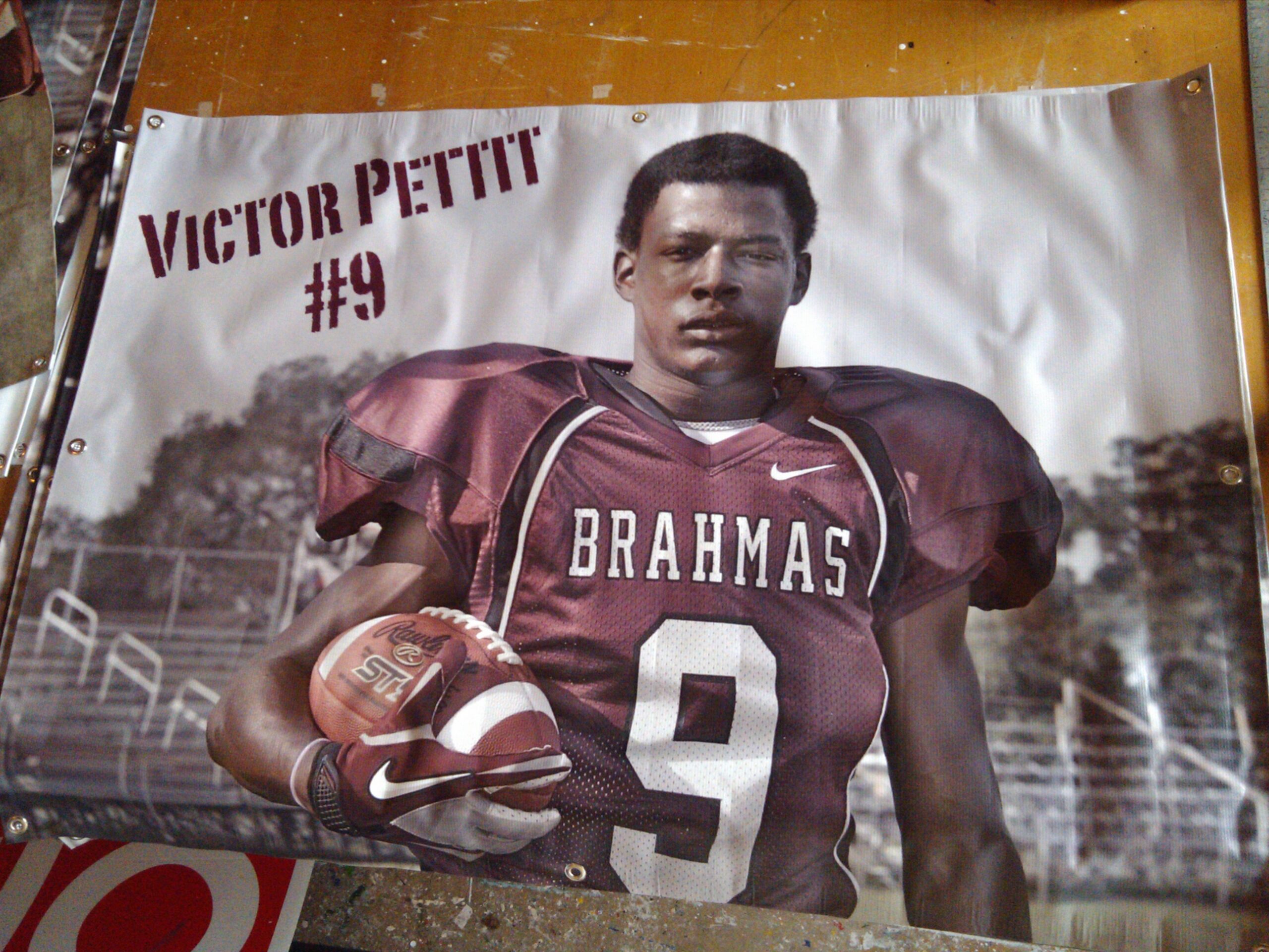 Full colour printed Brahmas football player recognition banner, Intrepid Signs Rosenberg TX