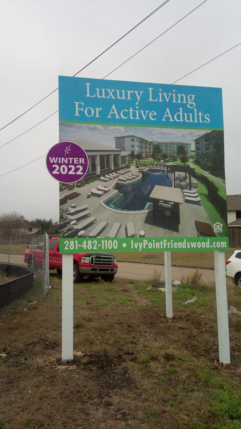 Luxury Living For Active Adults V-shaped roadside sign — Intrepid Signs, Rosenberg TX