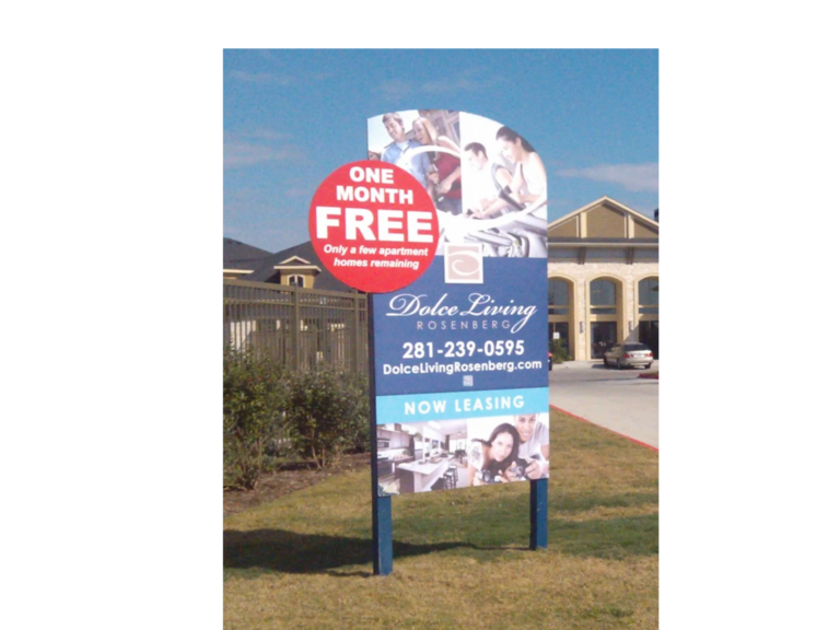 Now Leasing Sign Dolce Apartments — Intrepid Signs, Rosenberg TX