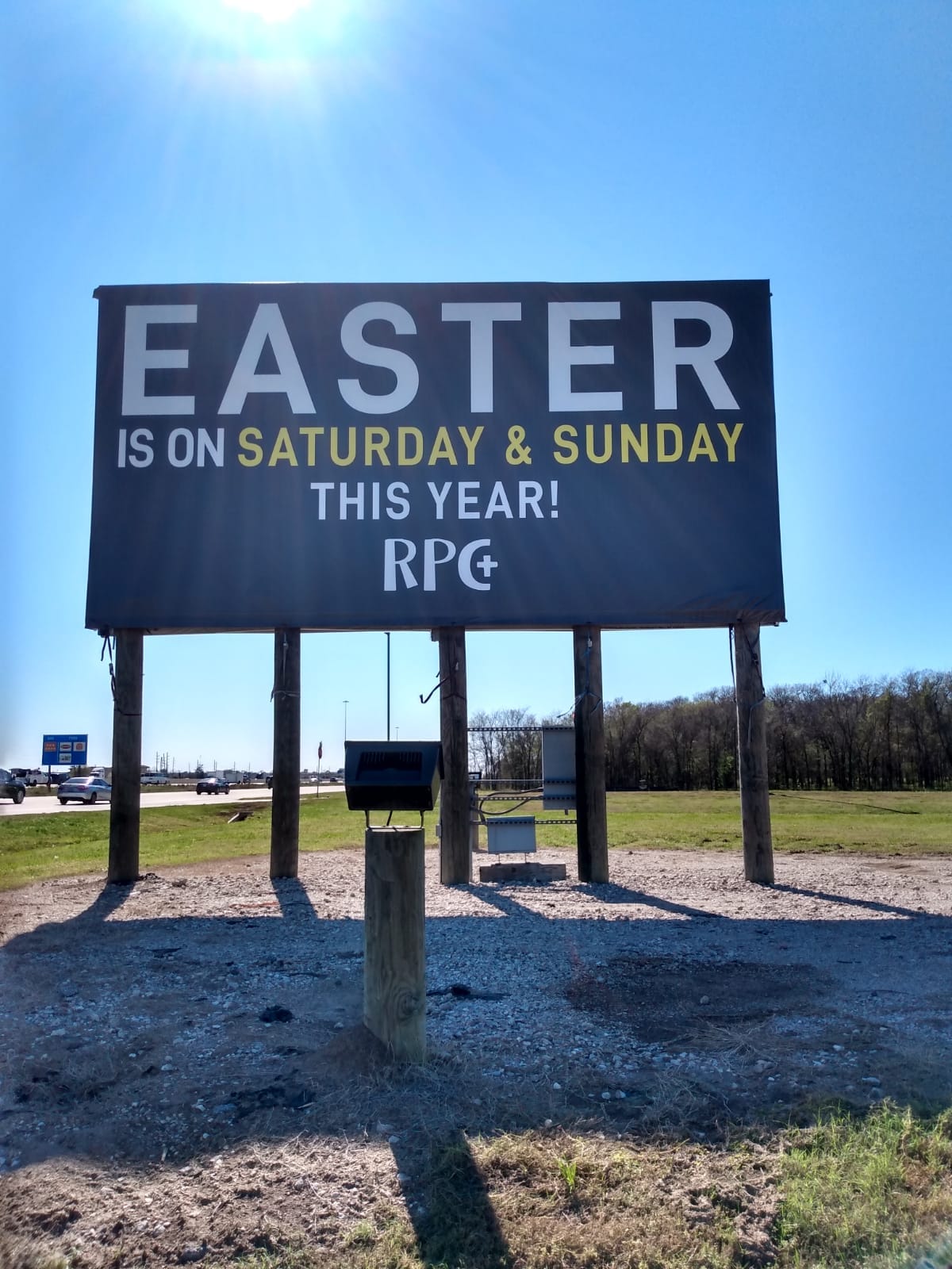 Easter church billboard banner mounted on posts in Texas, printed by Intrepid Signs