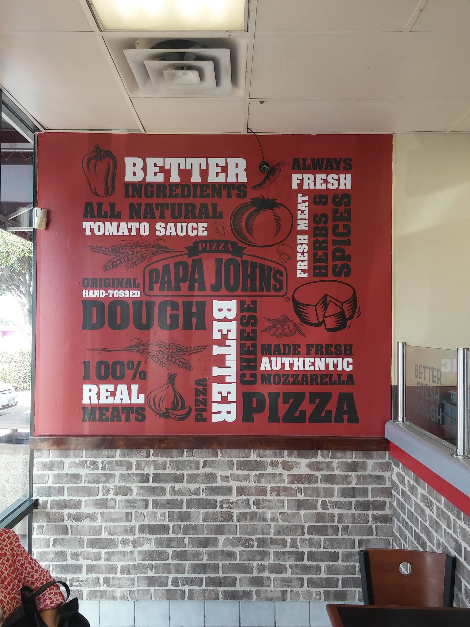 Printed wall graphic installed floor to ceiling in a commercial interior, Fort Bend County TX